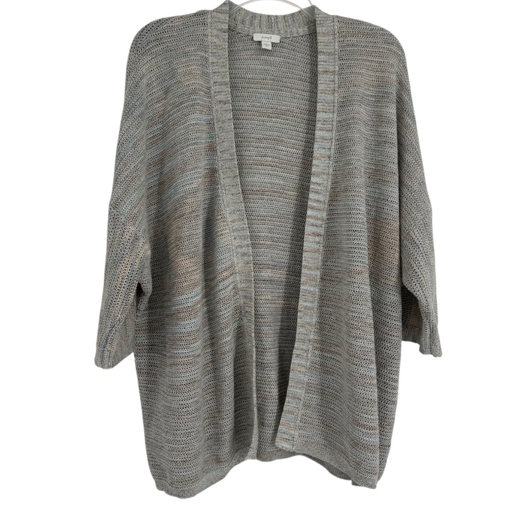 J.Jill Cardigan Sweater Size XL Blue Tan Marled Dolman Sleeves Cotton Cocoon